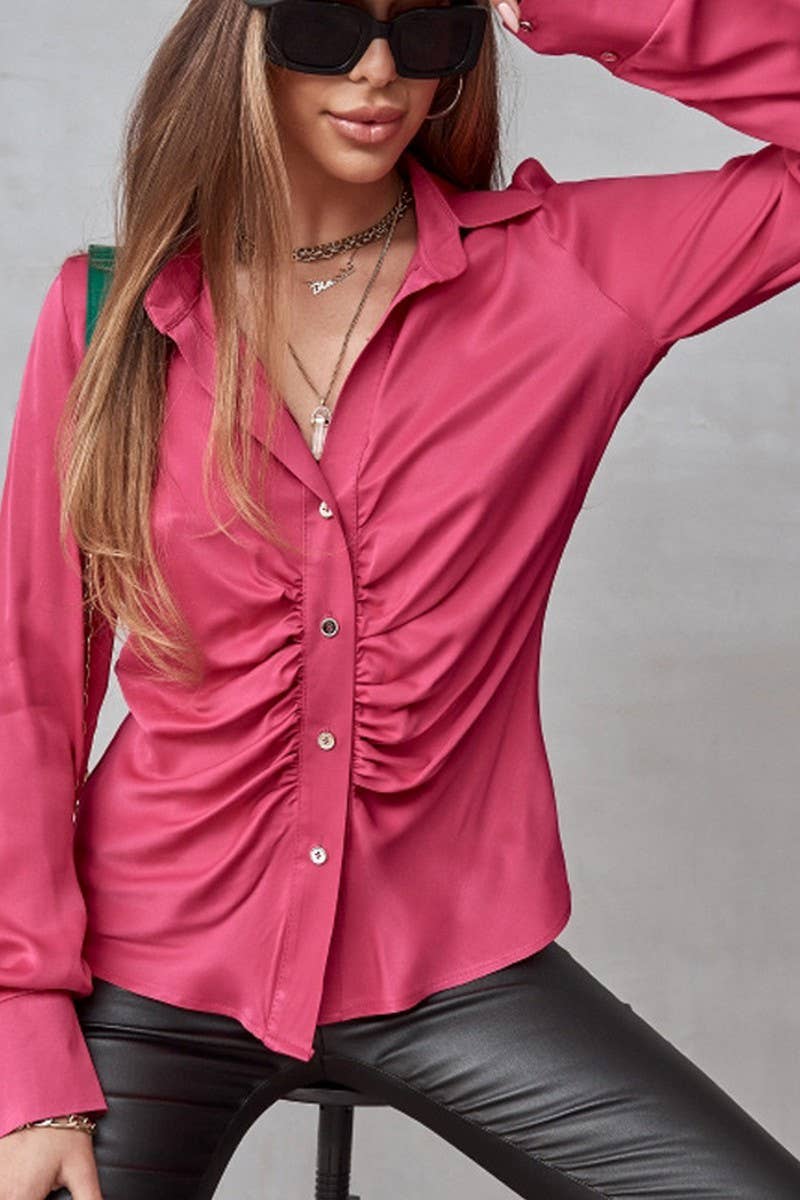 CWTBLL3697_SPRING AND AUTUMN PURE COLOR ELEGANT SHIRT