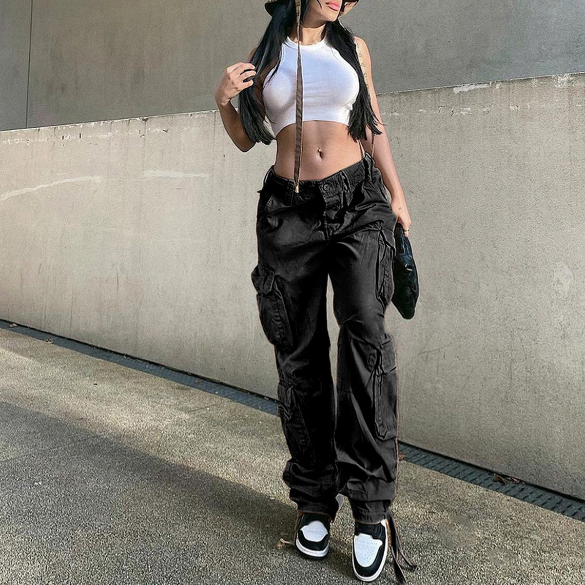 Urban Hip-Hop Washed Denim Cargo Pants