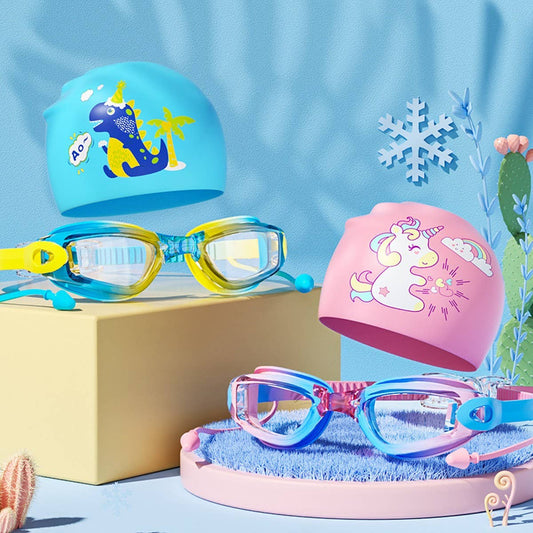 Kids HD Anti-Fog Swim Goggles & Cap ? Cute Style
