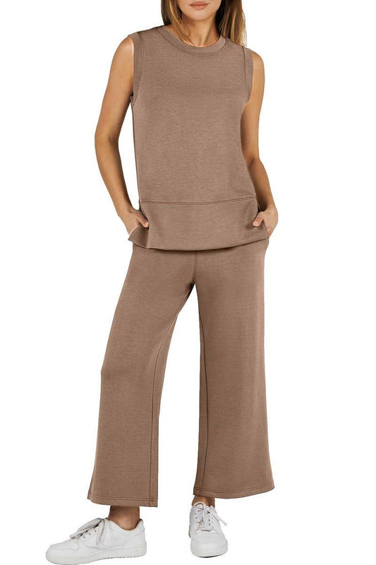 CWSTB1989_SLEEVELESS ROUND NECK STRAIGHT LEG PANTS SET