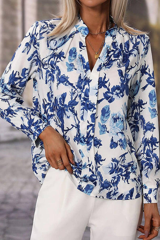 COMMUTER VINTAGE STYLE FLORAL PRINT CHIFFON SHIRT