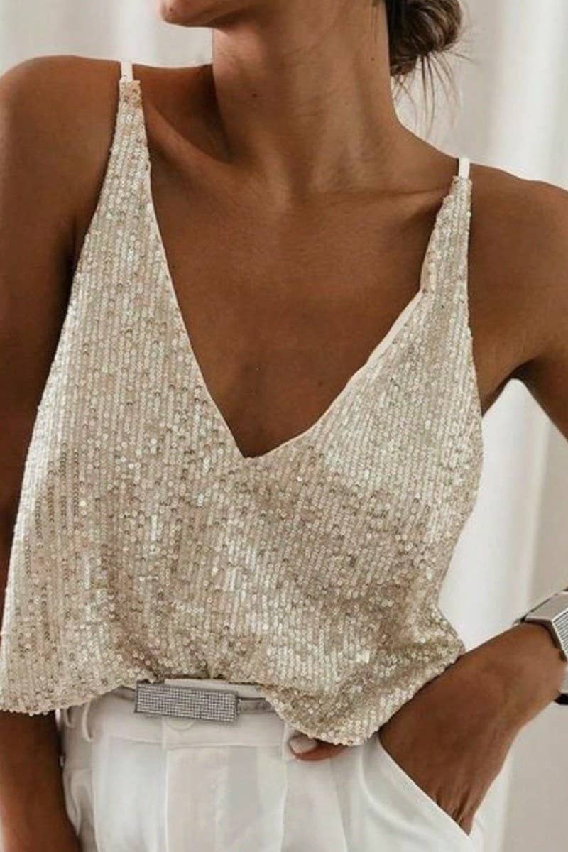 CWTTK0995_SEQUIN V-NECK SPAGHETTI STRAP CAMI TOP