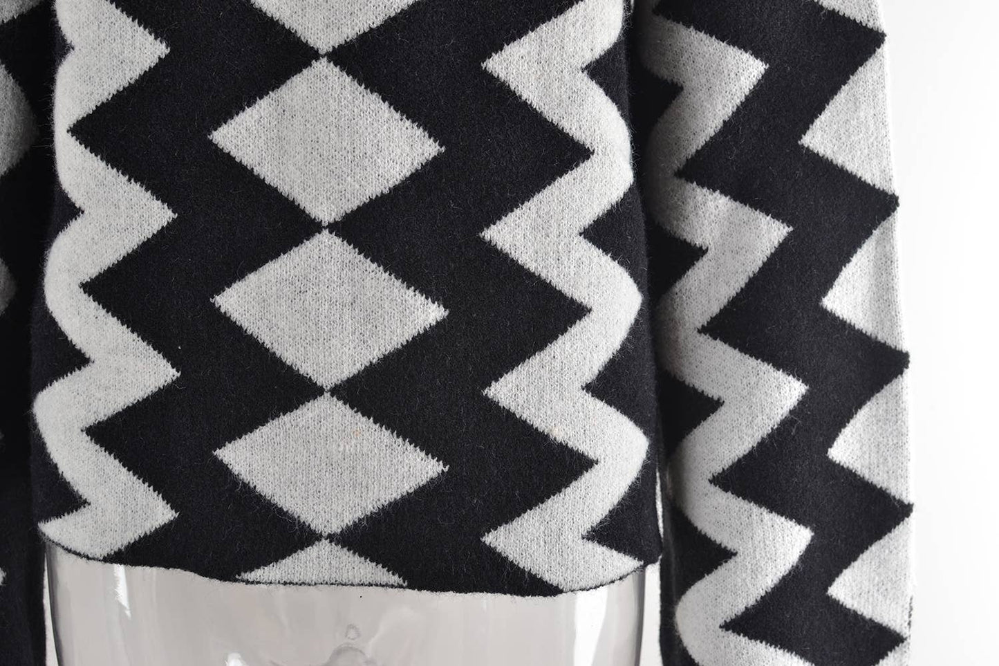 DIAMOND CHECK PATCHWORK KNIT SWEATER