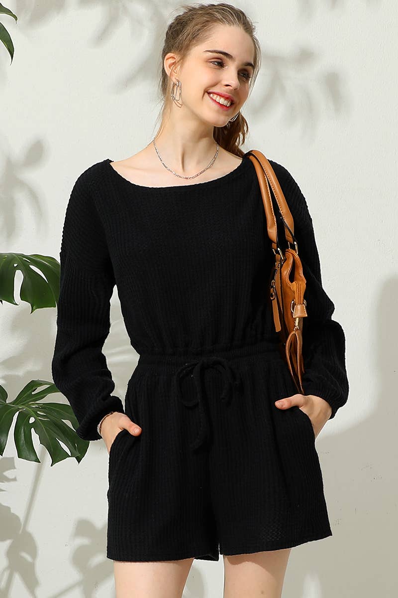 CWSJS138-P_PLUS SIZE R NECK WAFFLE KNIT SWEATER ROMPER