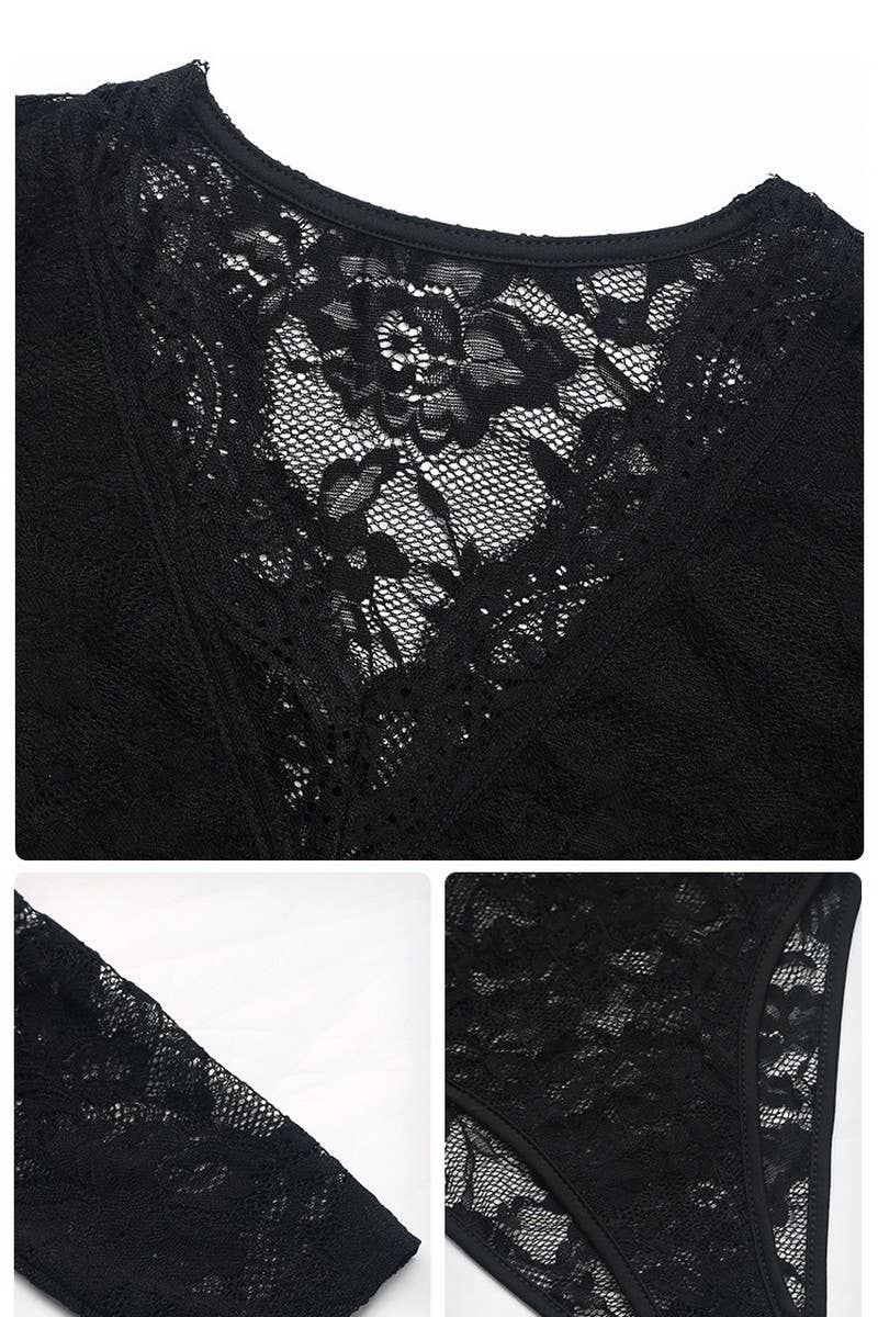 CWSBSL0070_SOLID COLOR LONG SLEEVE SEXY LACE BODYSUIT