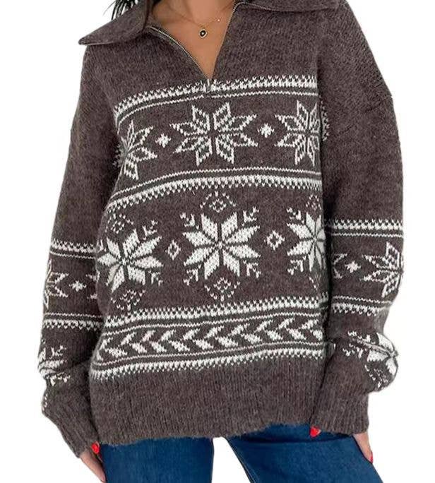 COMFORTABLE JACQUARD ZIPPER LONG-SLEEVED SWEATER