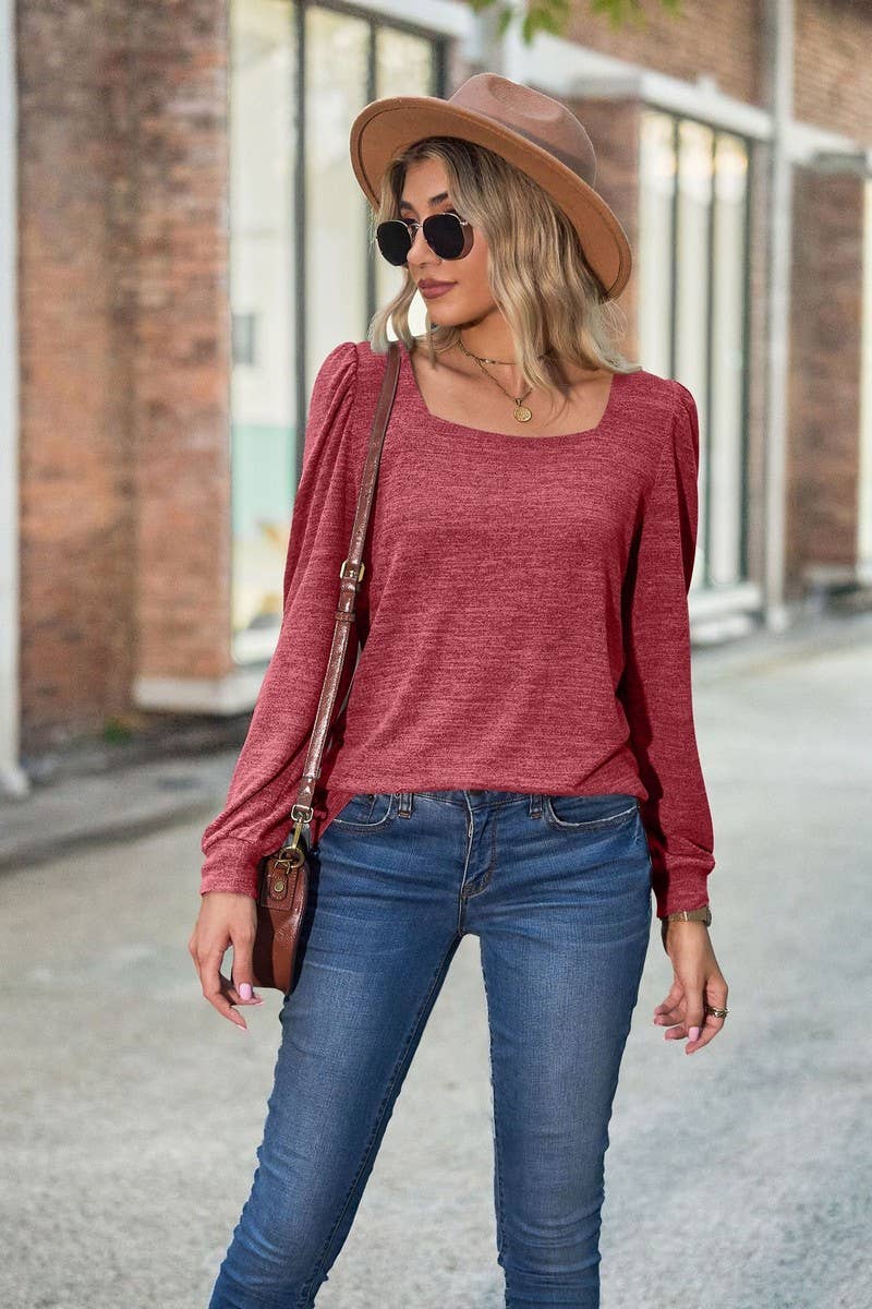 CWTBLL1835_PUFF SLEEVE SQUARE NECK LONG SLEEVE T-SHIRT