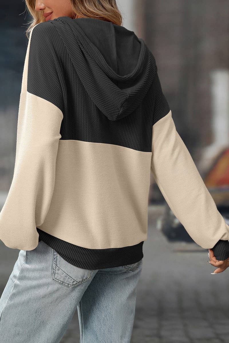 CWOHOL00601_COLORBLOCK TWIST STRIPE LOOSE HOODIE