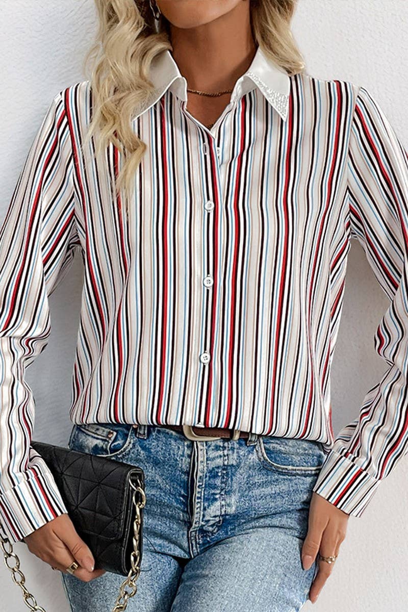 CWTSTL2070_VERTICAL STRIPED LONG SLEEVE LAPEL SHIRT