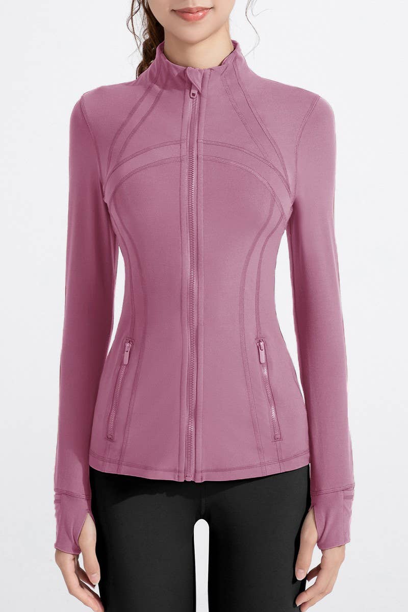 CWOCO1026_STAND COLLAR SPORTS LONG SLEEVE ZIP UP COAT