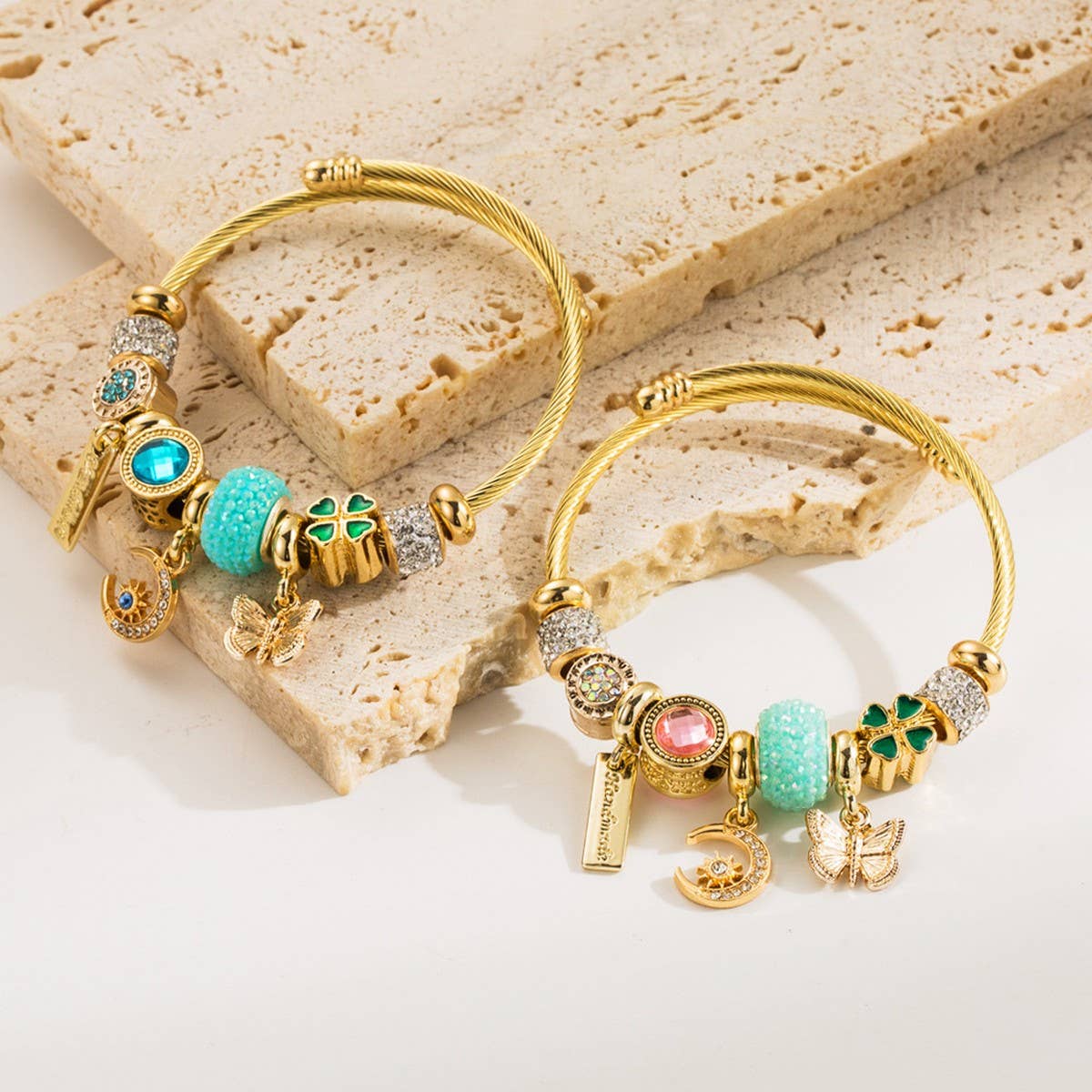 Trendy Moon & Butterfly Stainless Steel Bracelet