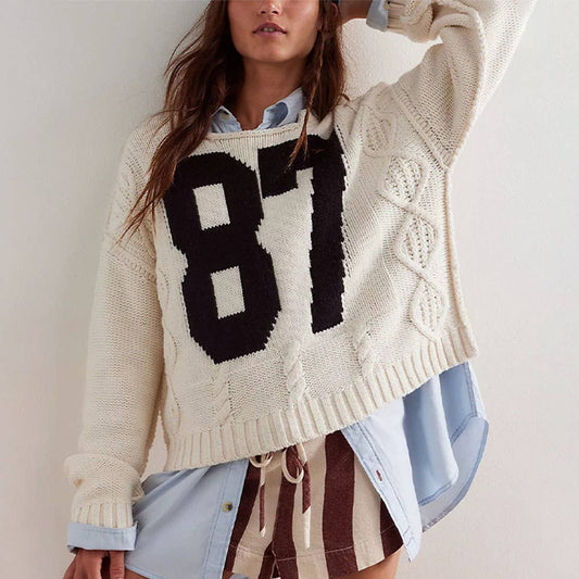 Digital color-blocking knit long-sleeved sweater