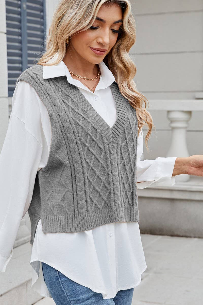 CWOV00138_SOLID COLOR V-NECK LOOSE VEST SWEATER