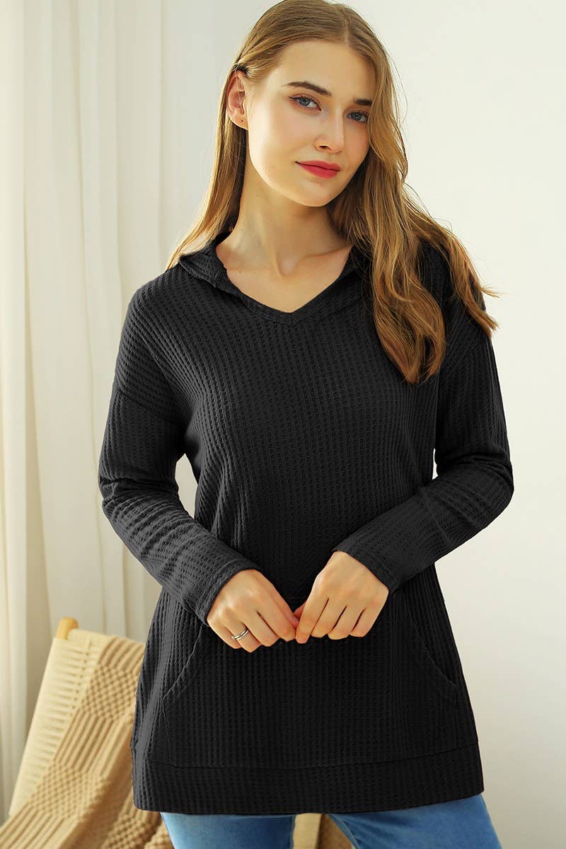 CWTTL1428_V NECK HOODIE AND POCKET PULLOVER SWEATER KNIT