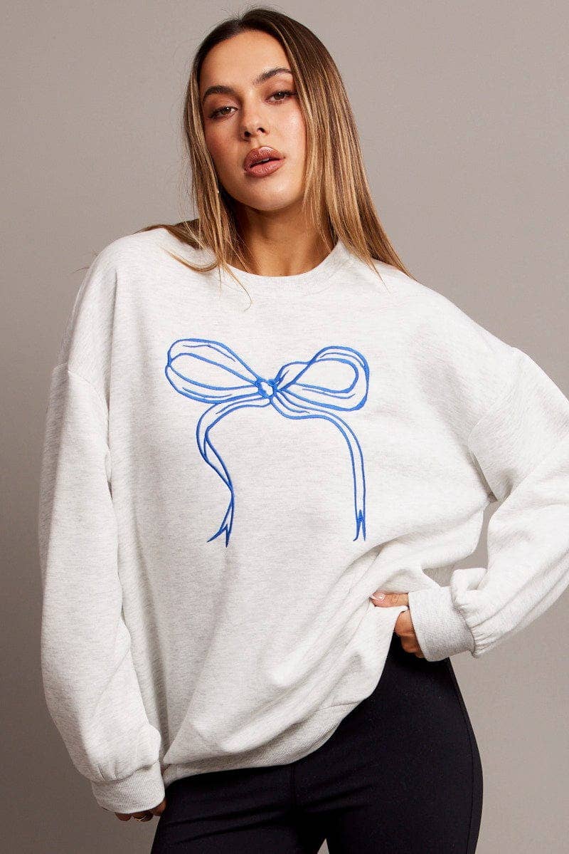 Bow round-neck long-sleeved pullover sweater