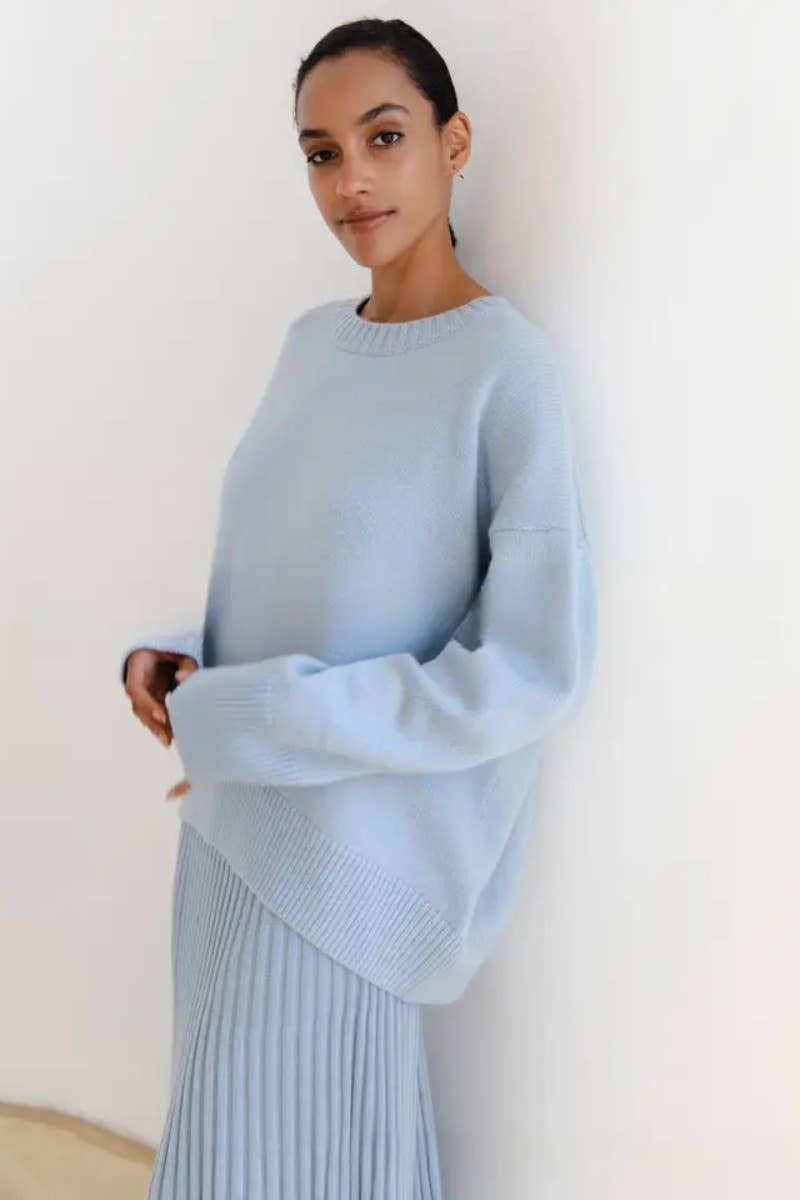 CWOSWL6631_CREW-NECK LONG-SLEEVED SOLID COLOR SWEATER