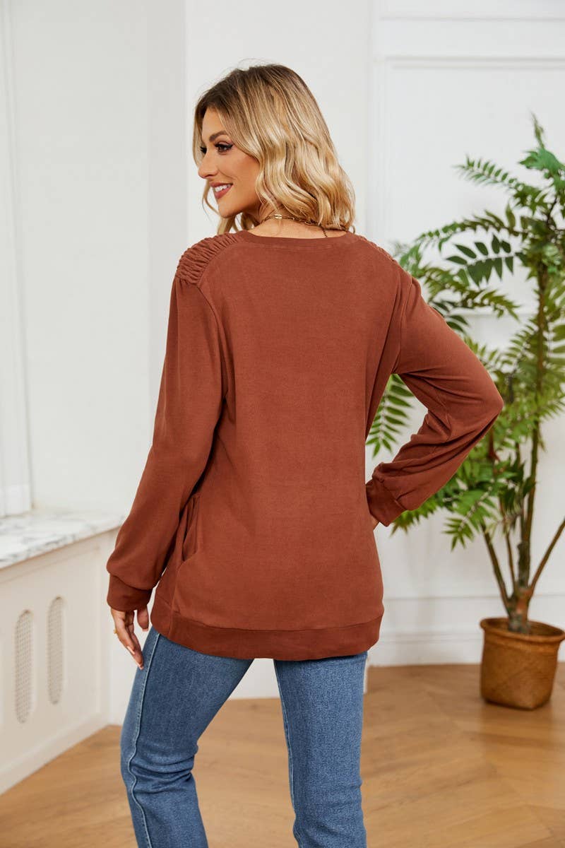 CWTBLL2384_SOLID COLOR ROUND NECK LONG SLEEVE POCKET T-SHIRT