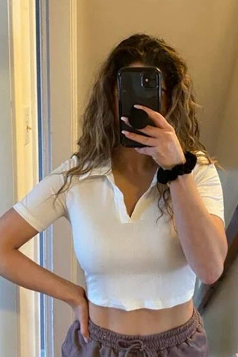 CWTBLS1809_SLIM FIT THREADED POLO NECK SHORT SLEEVE T-SHIRT