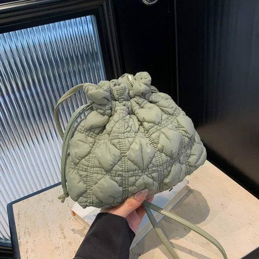 Quilted Cloud Bucket Bag Nylon Drawstring Handbag_CUAB00485
