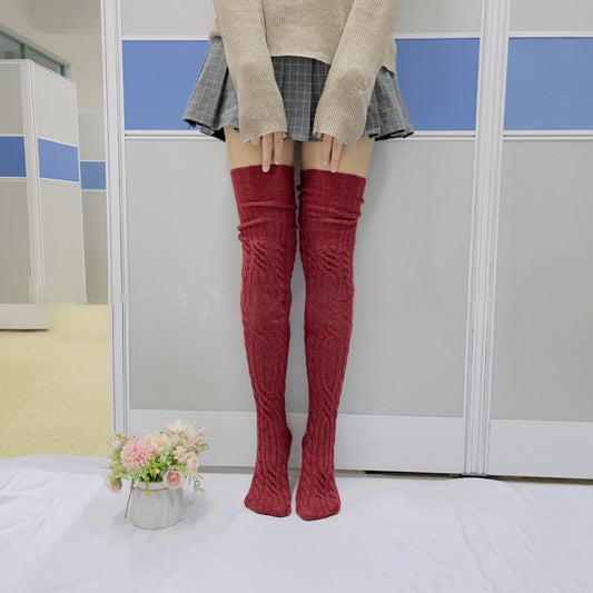 CWMS02725_WOMEN WINTER KNIT OVER KNEE LONG SLOUCH SOCKS
