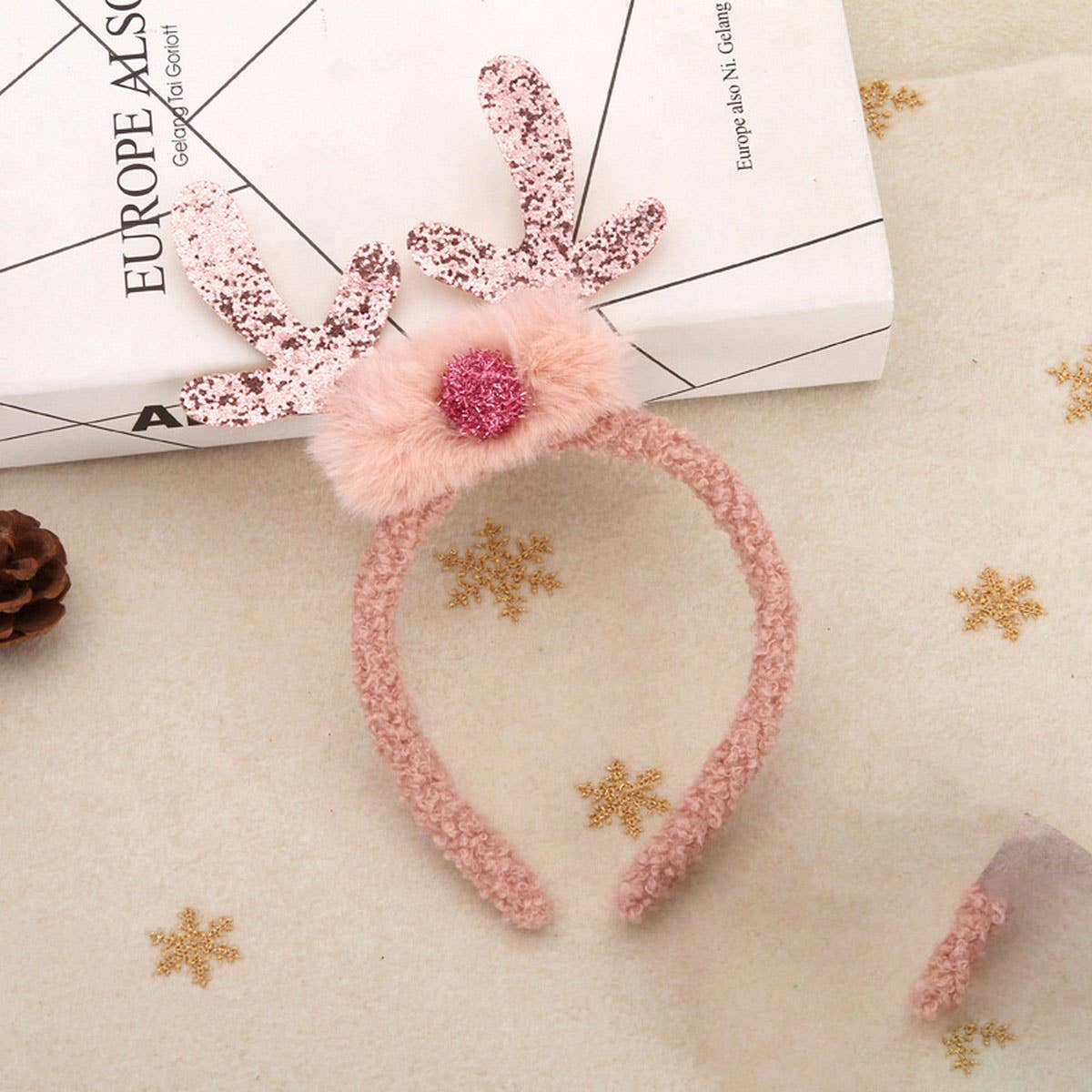 CWMM10425_PLUSH REINDEER ANTLER HEADBAND CHRISTMAS COSTUME