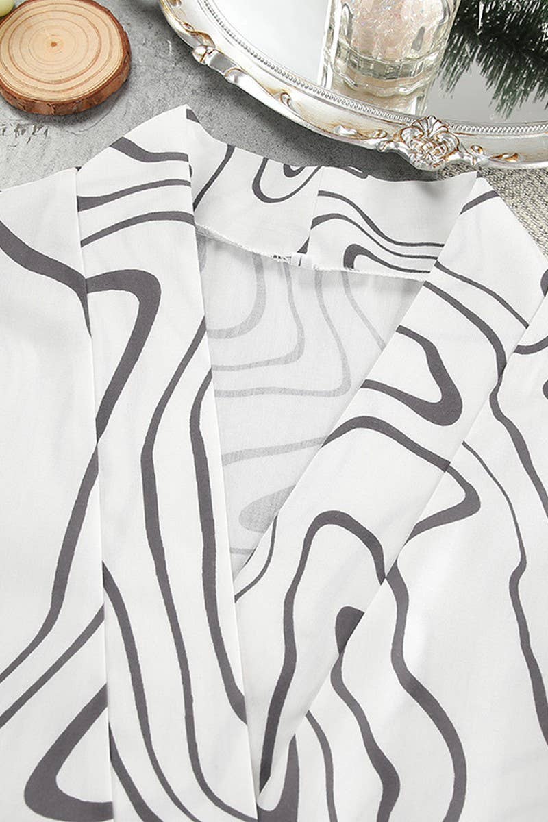 CWSPJ0363_PRINTED LACE-UP PAJAMAS THREE-PIECE SET