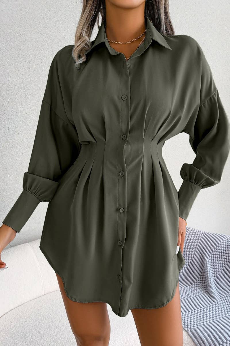 CWTSTL1200_LANTERN SLEEVE WAIST ASYMMETRIC SHIRT DRESS