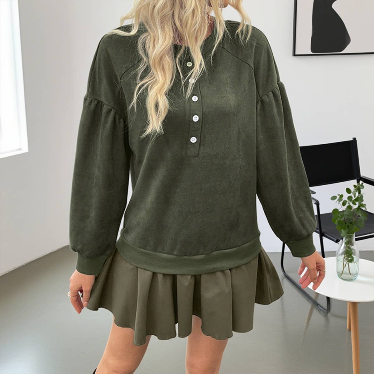 Casual long-sleeved patchwork sweatshirt dress