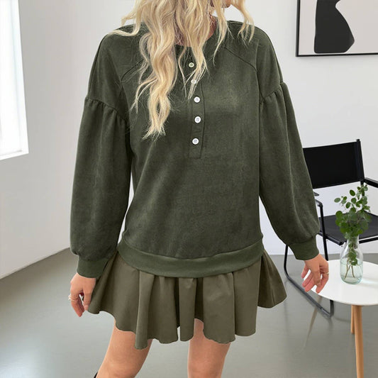 Casual long-sleeved patchwork sweatshirt dress