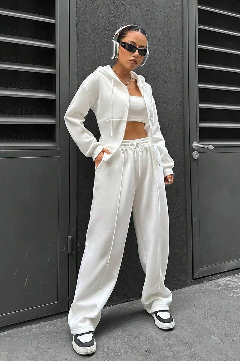 CWSTB0992_HOODED CARDIGAN CASUAL SPORTS TWO-PIECE SET