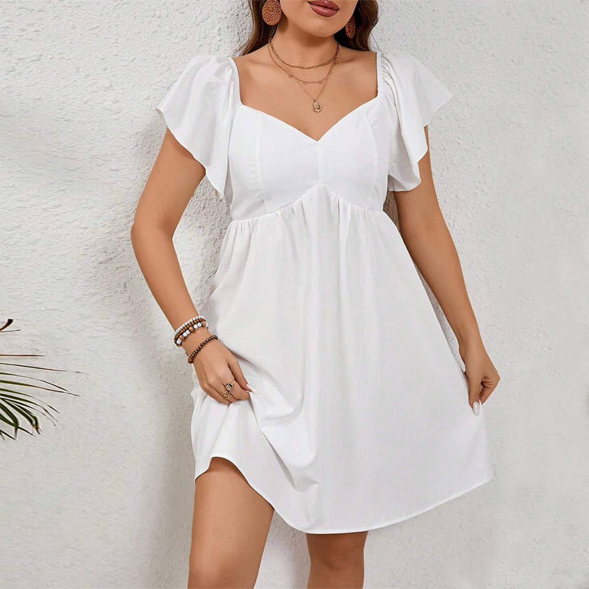 Square Neck Ruffle Sleeve Backless Tie Dress_CWDMD6060