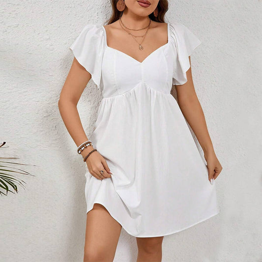 Square Neck Ruffle Sleeve Backless Tie Dress_CWDMD6060