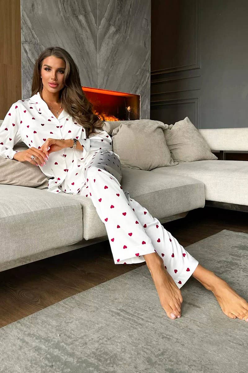 CWSPJ0067_LOVE PRINTED LONG-SLEEVED SHIRT LOUNGEWEAR SET