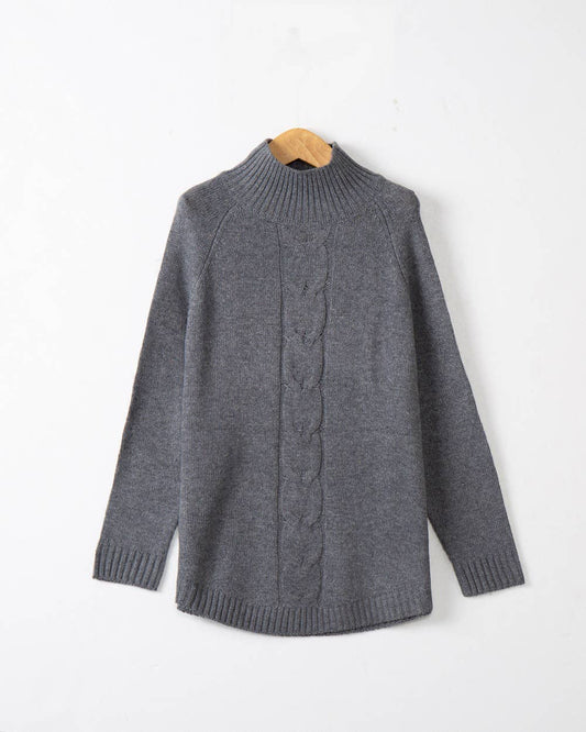 BAT-SLEEVED TURTLENECK TWISTED KNIT SWEATER