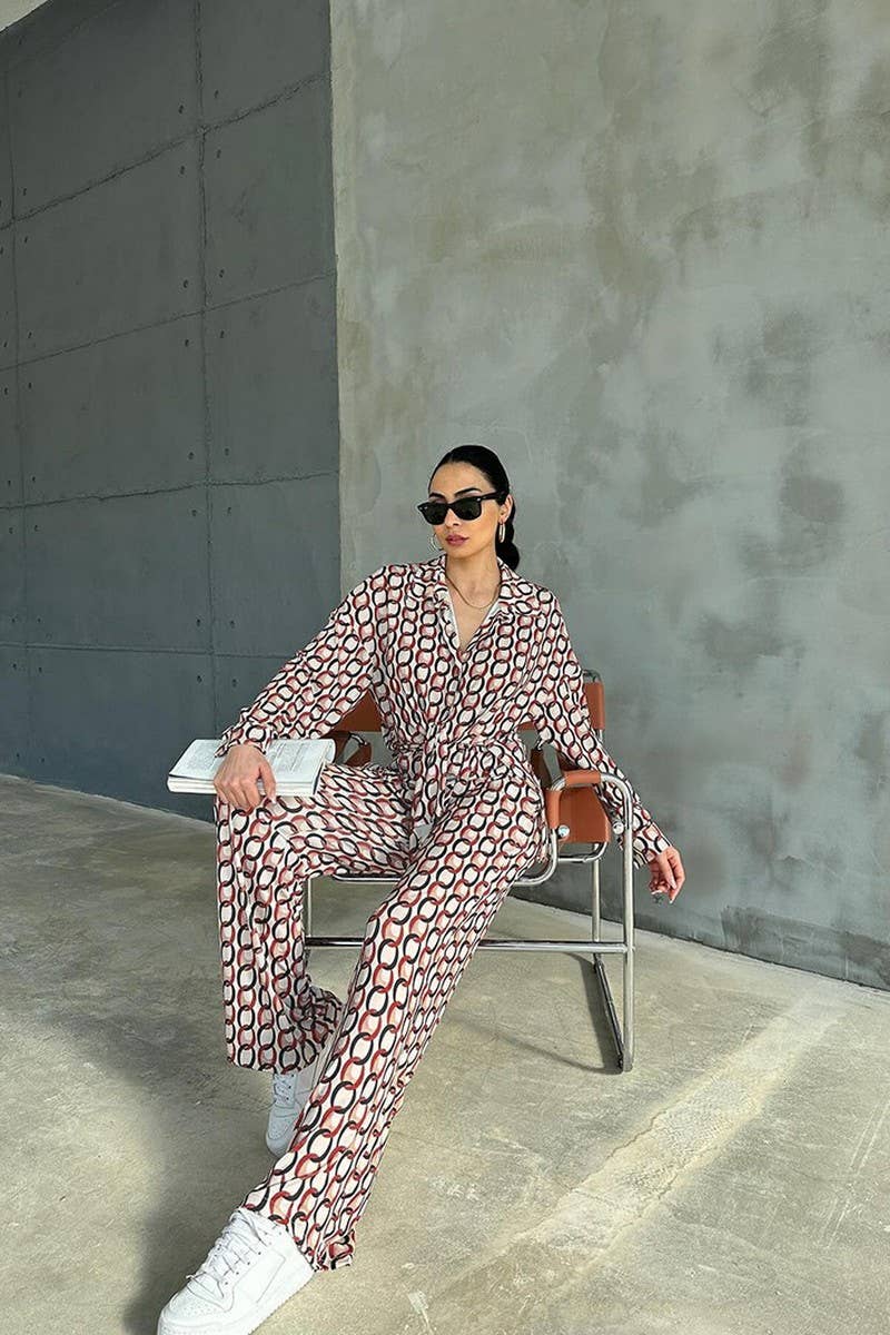 CWSPJ0399_SATIN PRINT CARDIGAN PANTS PAJAMAS TWO-PIECE SET