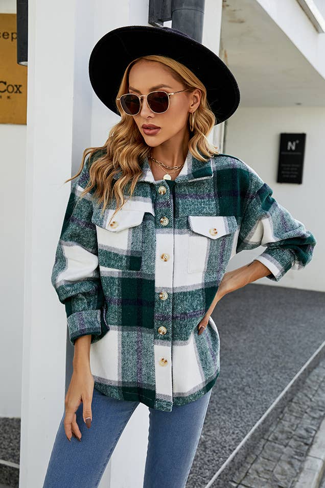 Casual loose pocket wool shirt jacket