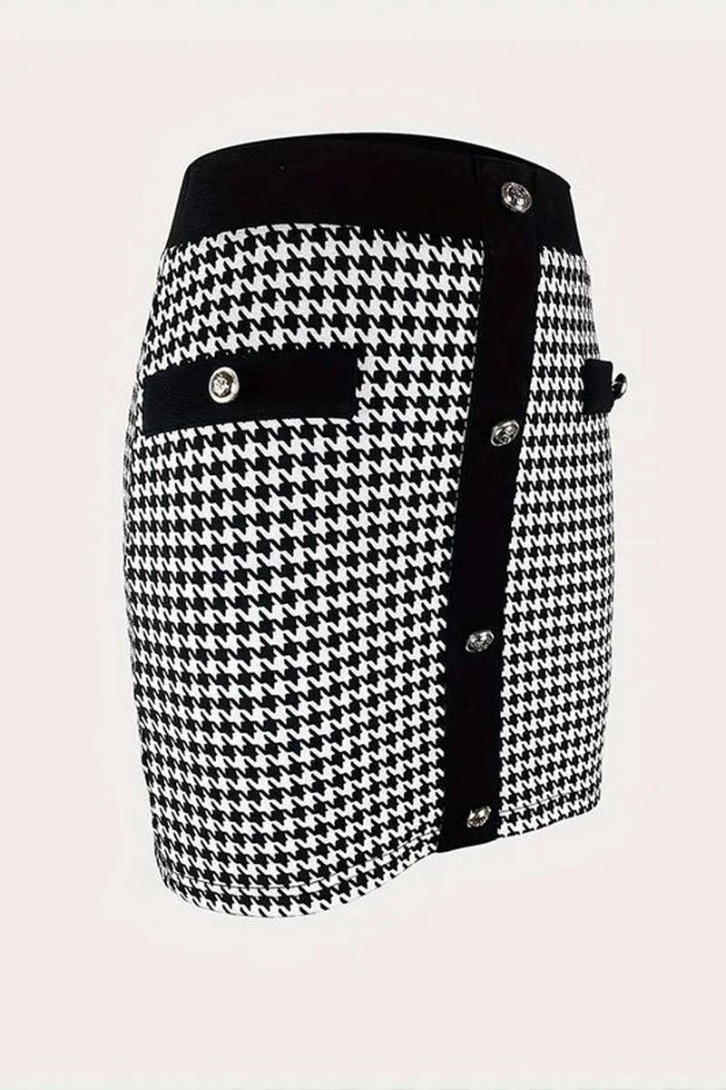 CWBSS0437_ELEGANT CONTRAST BUTTON SHORT STRETCH SKIRT