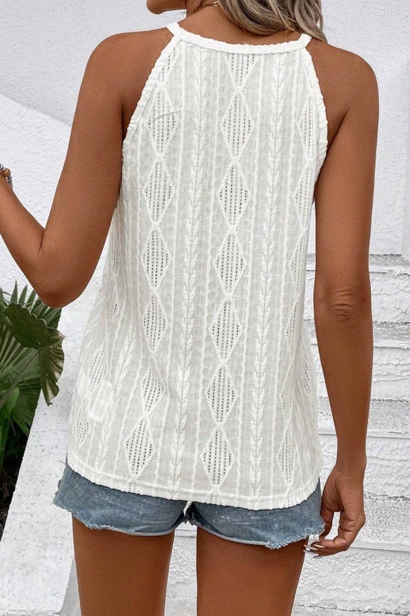 CWTTK1179_TEXTURED HOLLOW OUT HALTER NECK TANK TOP