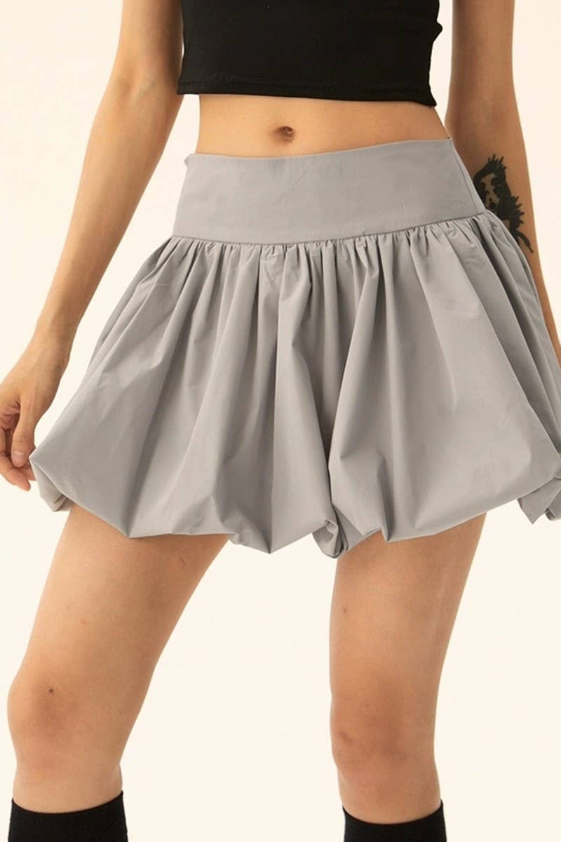 CWBSS0335_SOLID COLOR FLOWER BUD SHORT PUFFY SKIRT