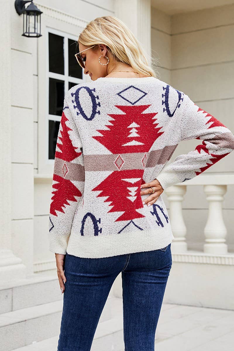 CWOSWL2568_CONTRAST COLOR CHRISTMAS LONG SLEEVE SWEATER