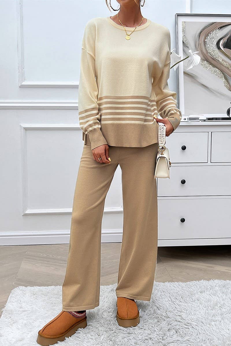 CWSS1057_AUTUMN CASUAL LOOSE CONTRAST COLOR SWEATER SUIT