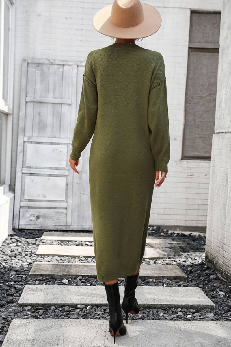 CWDMD538  Long Sleeve Loose V-Neck Button Tops Long Sweater