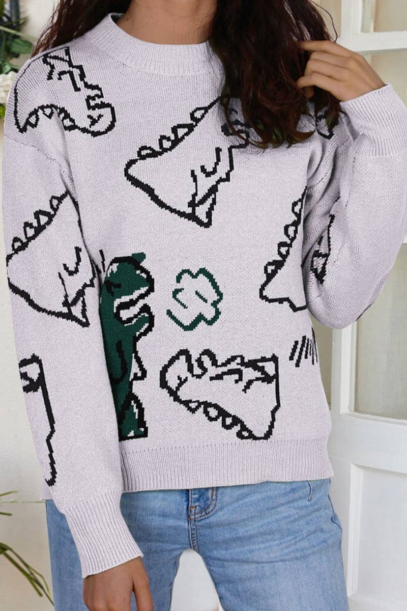 CWOSWL5171_WINTER KNITTED DINOSAUR LONG-SLEEVED SWEATER