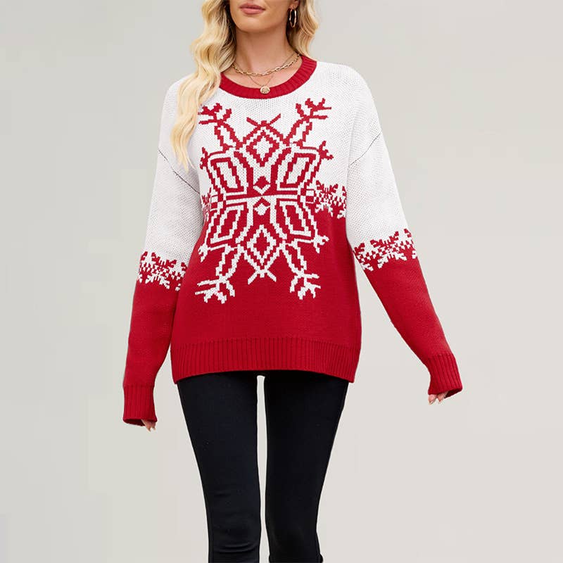 Christmas big snowflake casual knitted sweater