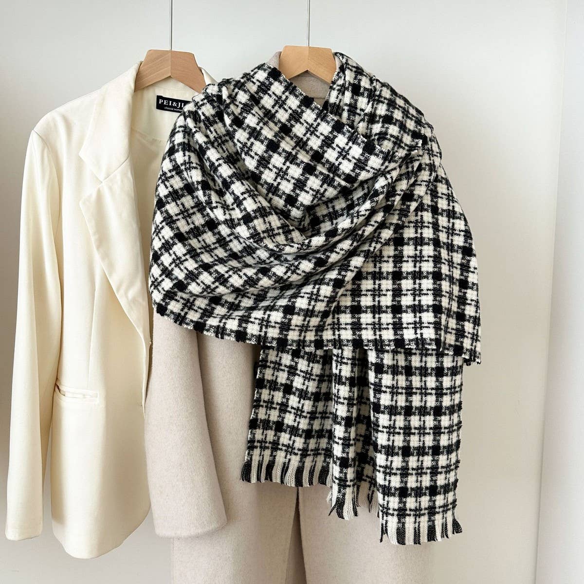 CWASC03139_PLAID CASHMERE FEEL SCARF WINTER LONG WARM SHAWL