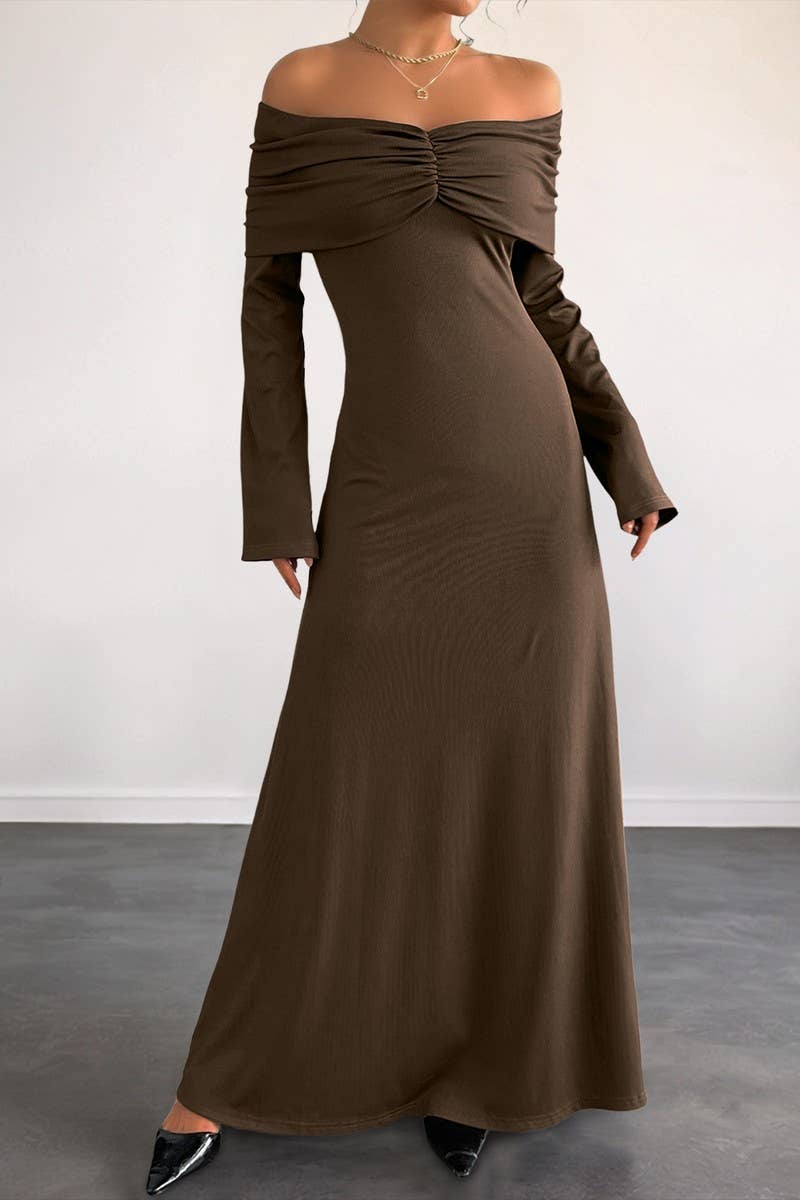 CWDMD6294_SOLID COLOR OFF SHOULDER SLIM DRESS