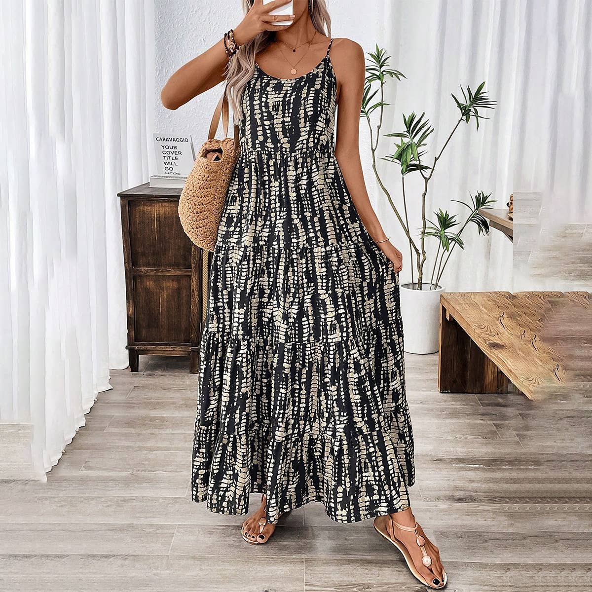 BIG A POSES ABSTRACT PRINT HALTER LONG DRESS