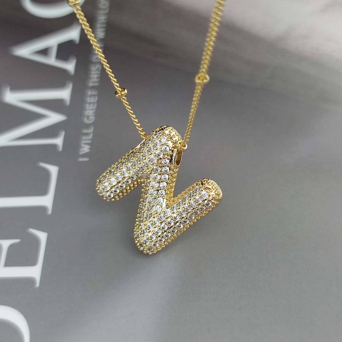 Copper Zirconia 26 Letters Pendant Necklace