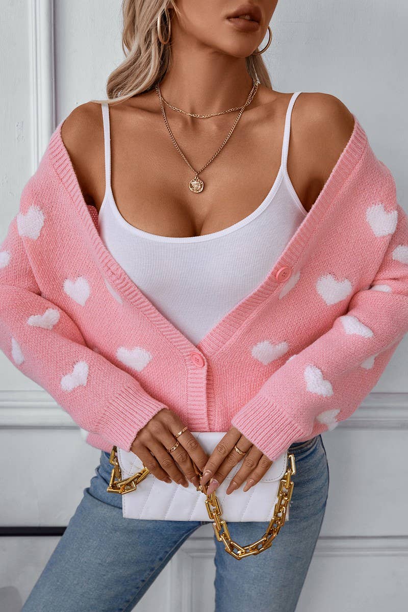 CWOCAL0856_EMBROIDERED HEART MID-LENGTH BUTTON KNIT CARDIGAN