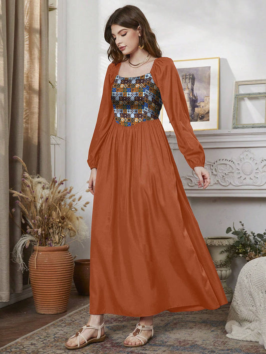 BOHO LANTERN SLEEVE GEOMETRIC PRINT DRESS